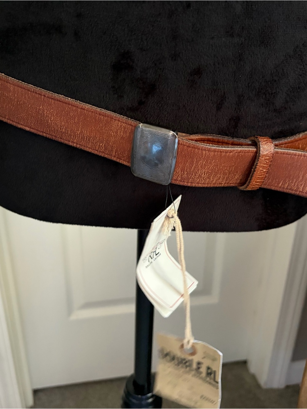 Ralph Lauren Double RL Brown Leather Belt with Square Metal Buckle